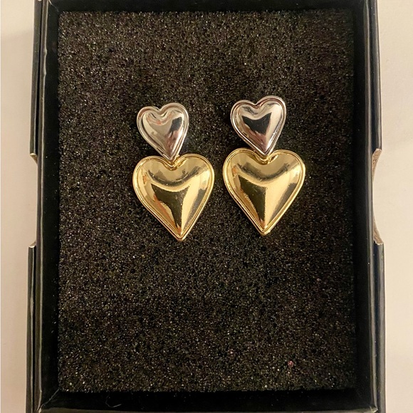 Mixed Metal Heart Earrings - Picture 2 of 2